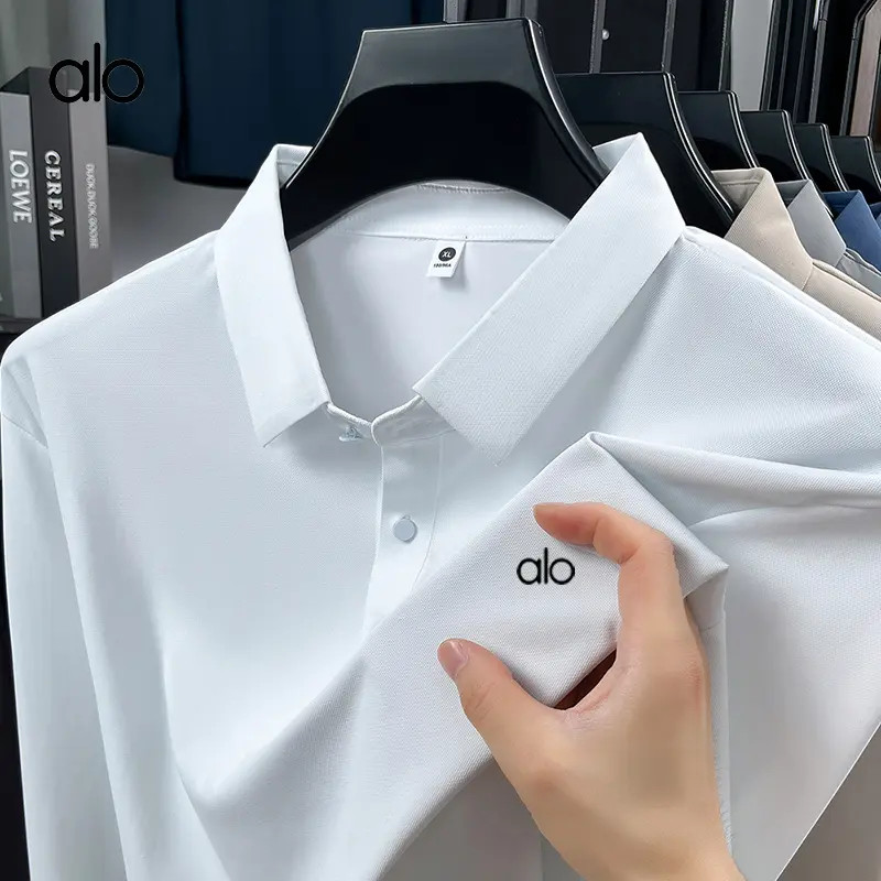 Y 【奥莱撤柜】alo春秋新款休闲翻领T恤纯色商务百搭男士长袖POLO衫