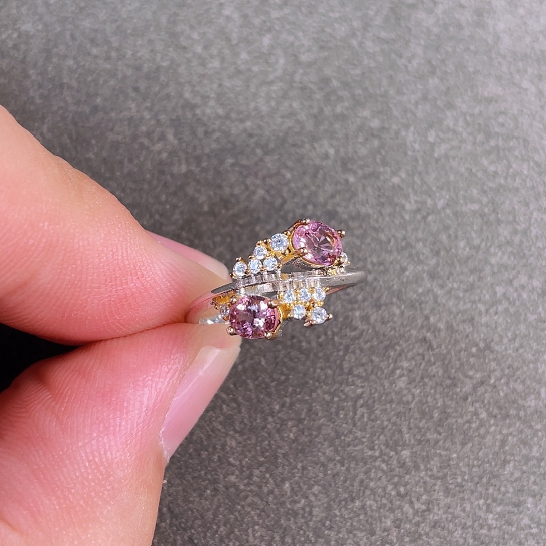 碧玺戒指银S925镀金镶嵌