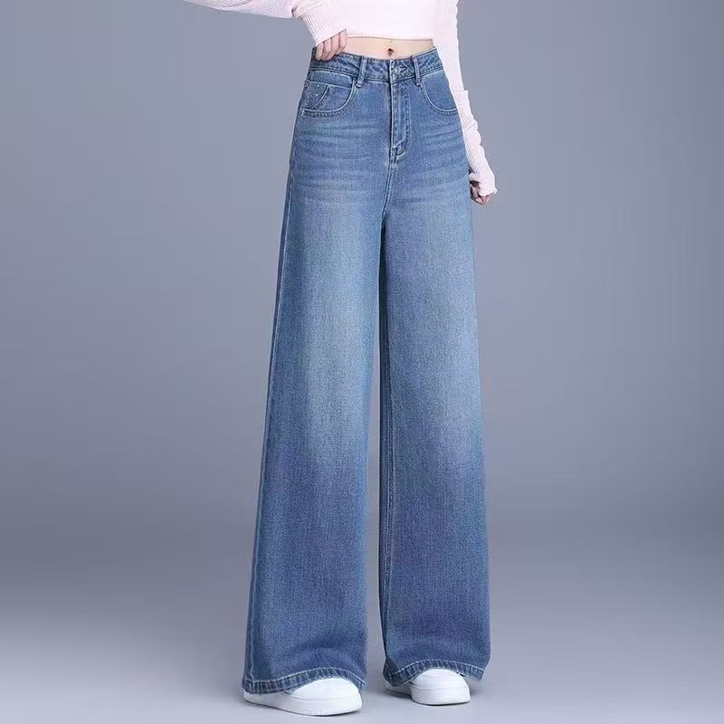 【直播专属       暖    】牛仔裤女高腰吊带显瘦阔腿拖地裤子