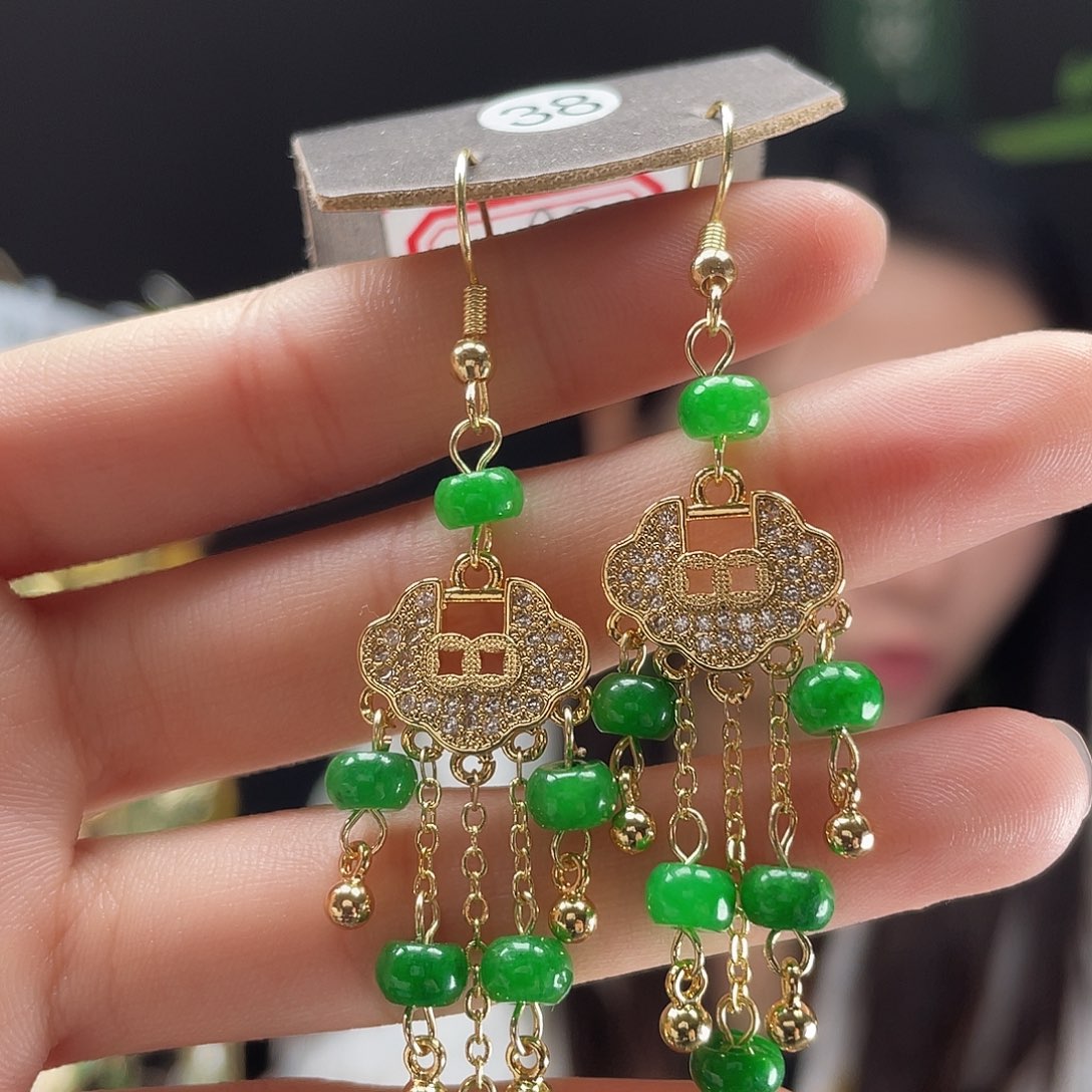 翡翠耳饰合金翡翠
