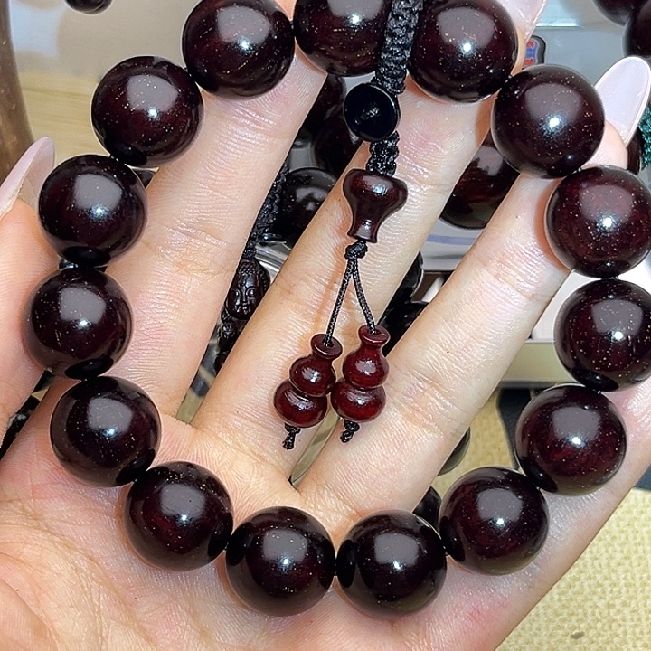 小叶紫檀手串/手链1.5x15 带金星 酒红底
