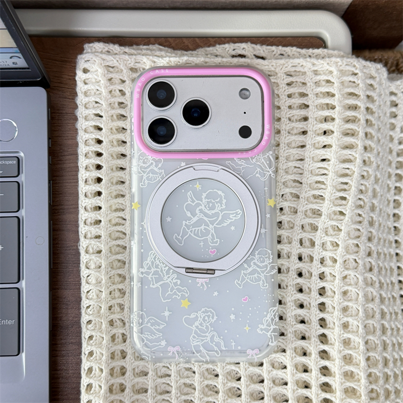 磨砂支点支架卡通线条天使适用16promax手机壳iPhone17苹果15/17 