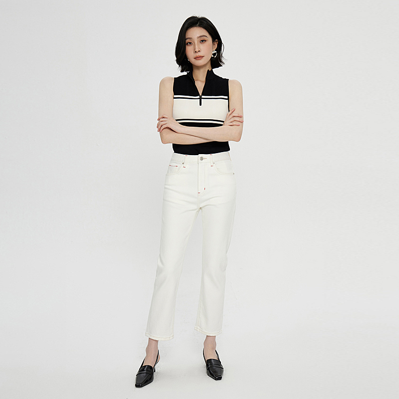 唯尚&2025春季牛仔裤女小个子法棍直筒裤弹力百搭烟管九分裤