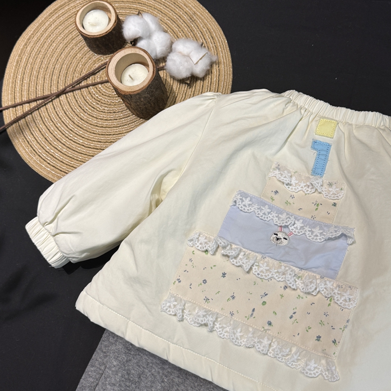 现货【小蛋糕】女童宝宝25年冬季韩系童装刺绣舒适纯棉夹棉外套上衣