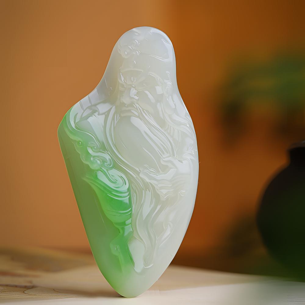 和田玉青海翠青关公吊坠把件