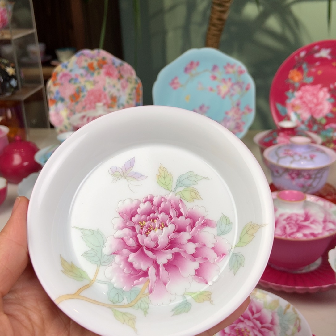 布***斯陶景德镇牡丹花手工手绘壶承