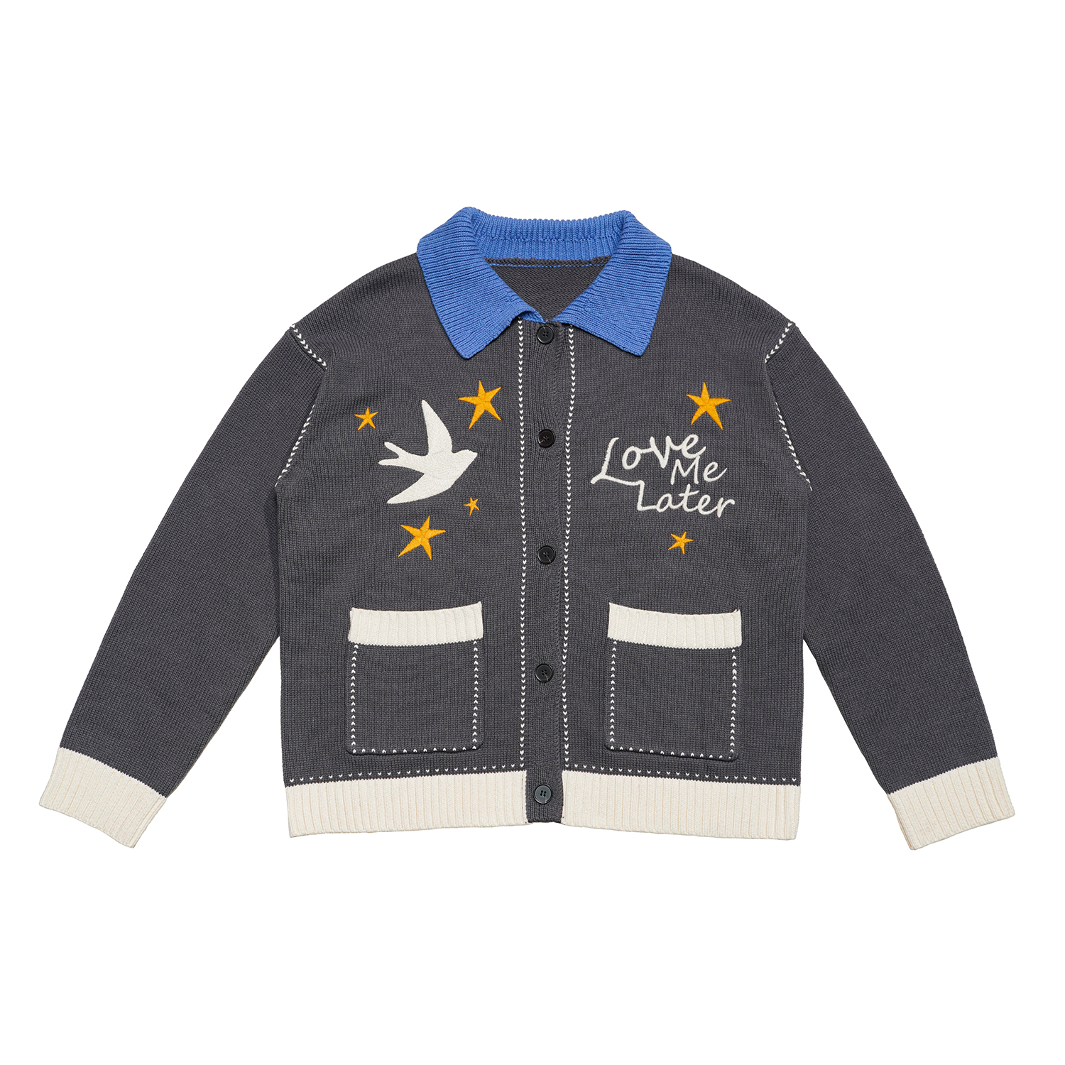 【汪苏泷苏醒同款】LOVEMELATER燕子拼色翻领毛衣宽松针织开衫外套