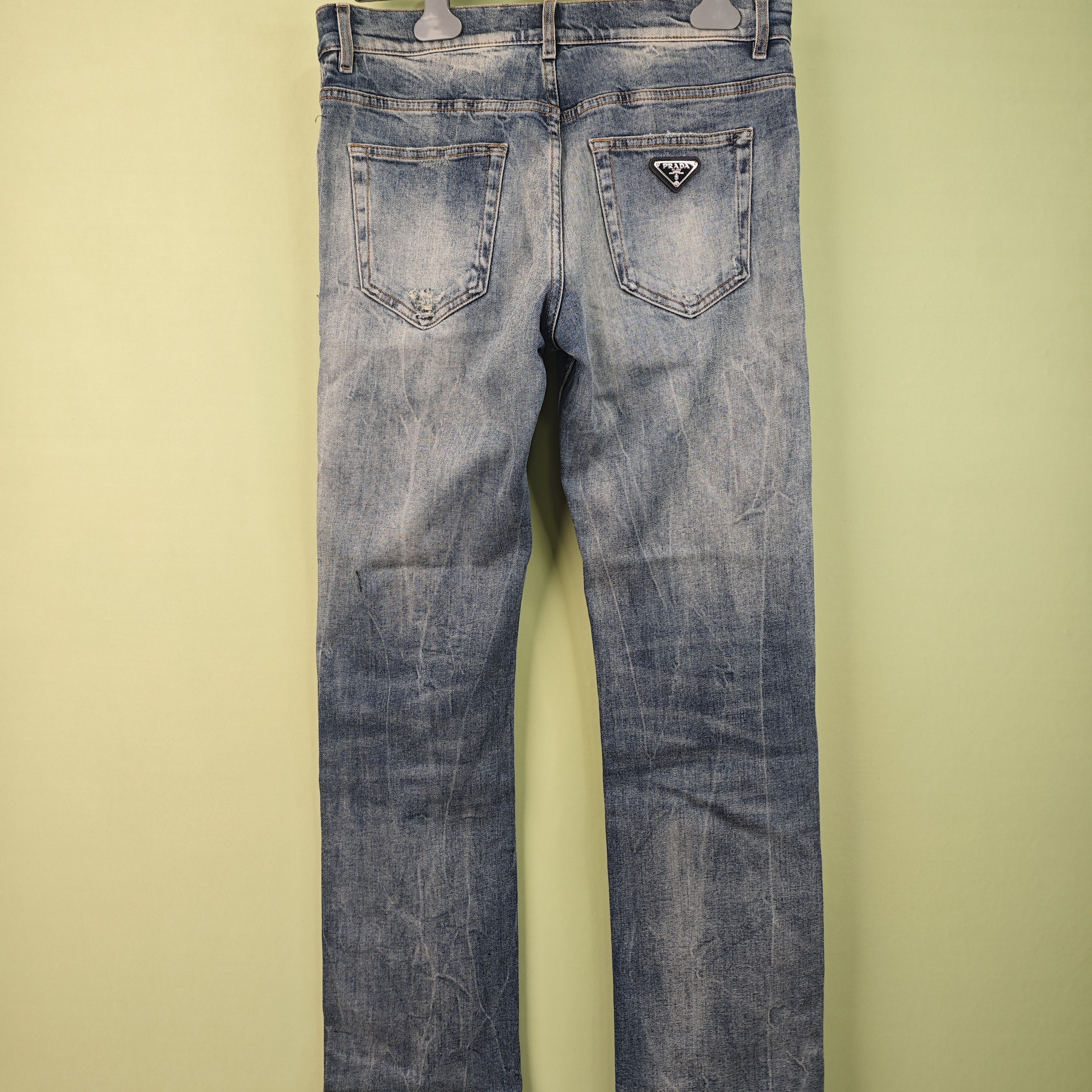 99新 Prada/普拉达 水洗蓝三角标牛仔裤/31/工价12800/R2427643