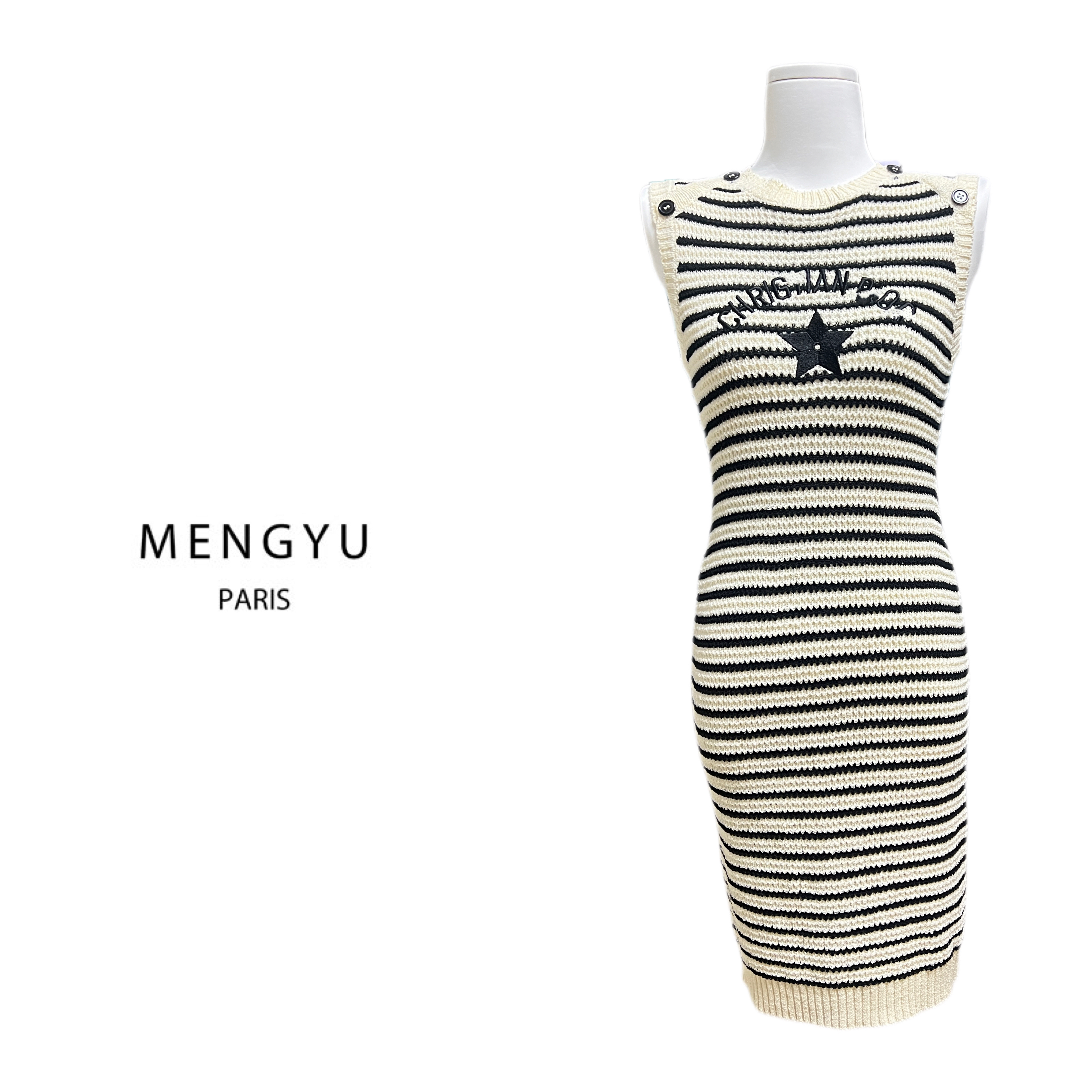 2025春夏新款五角星字母条纹中长款针织毛衣上衣无袖圆领针织裙