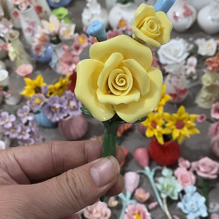 瓷片纯手工陶瓷花摆件瑕