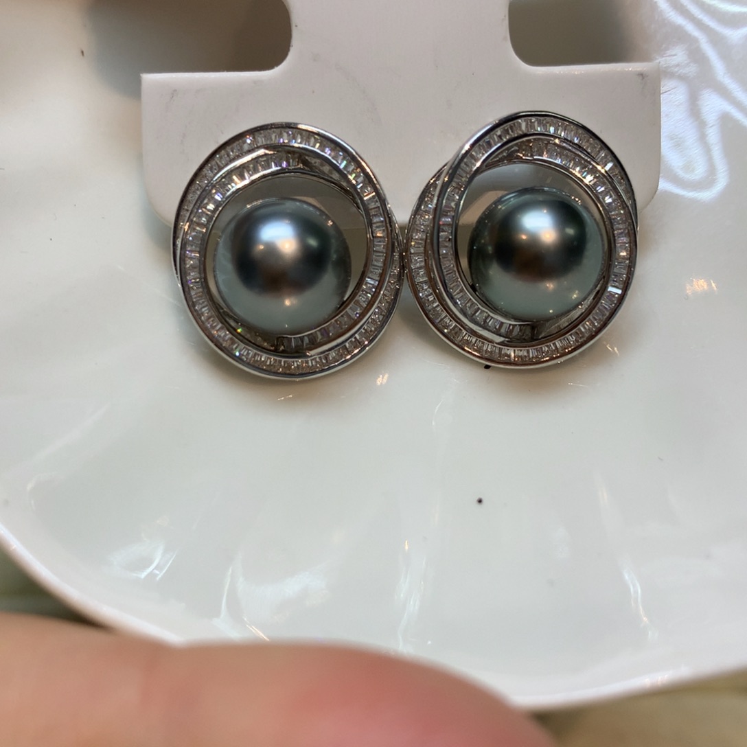 海水珍珠耳饰银S925镶嵌