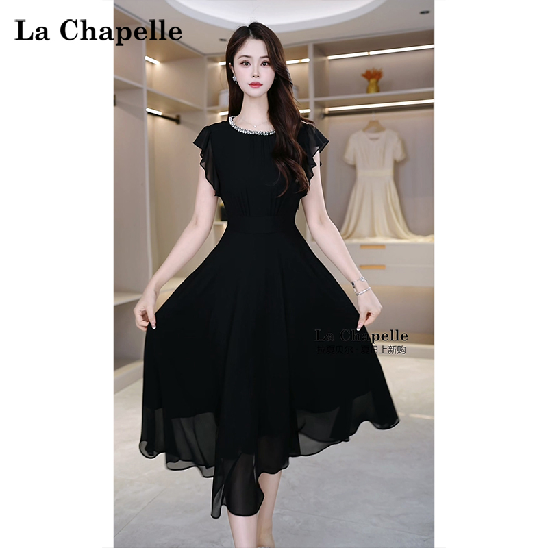 【拉夏贝尔】夏季法式设计感显瘦短袖裙子女收腰连衣裙