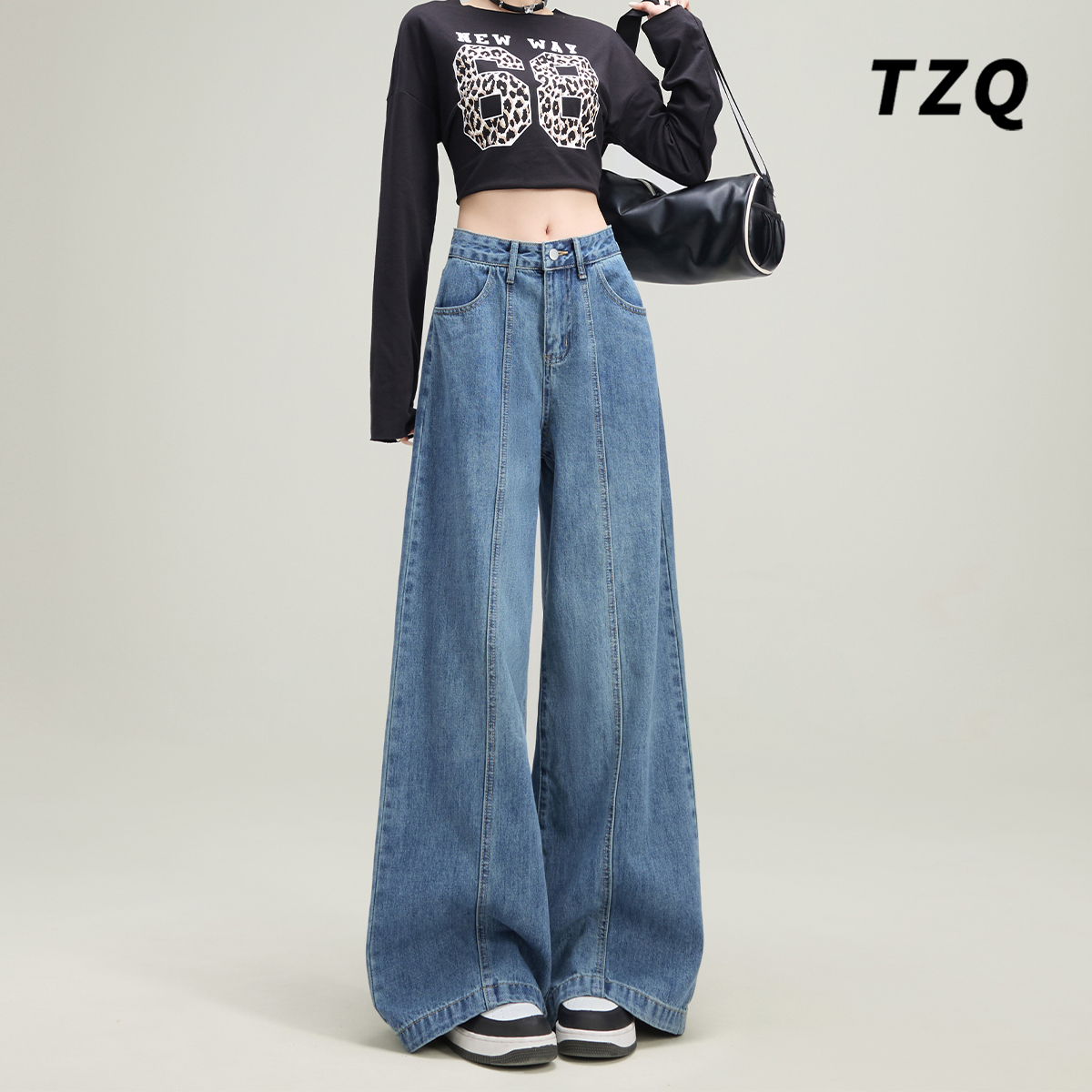 美式复古直筒牛仔裤女新款慵懒风宽松百搭拖地阔腿裤TZQ25010840