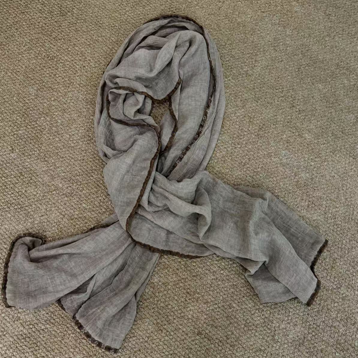  小众炒色文艺手工压线花边围巾百搭通用