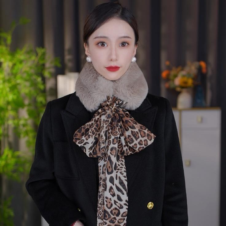 【柏依】【毛毛围脖围巾】秋冬新款女士复古围巾女气质围脖保暖