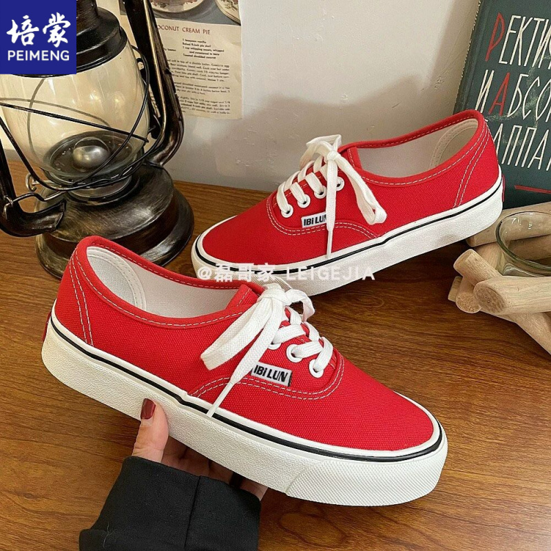  2025夏季新款安纳海姆复古红色低帮帆布鞋女百搭板鞋子男