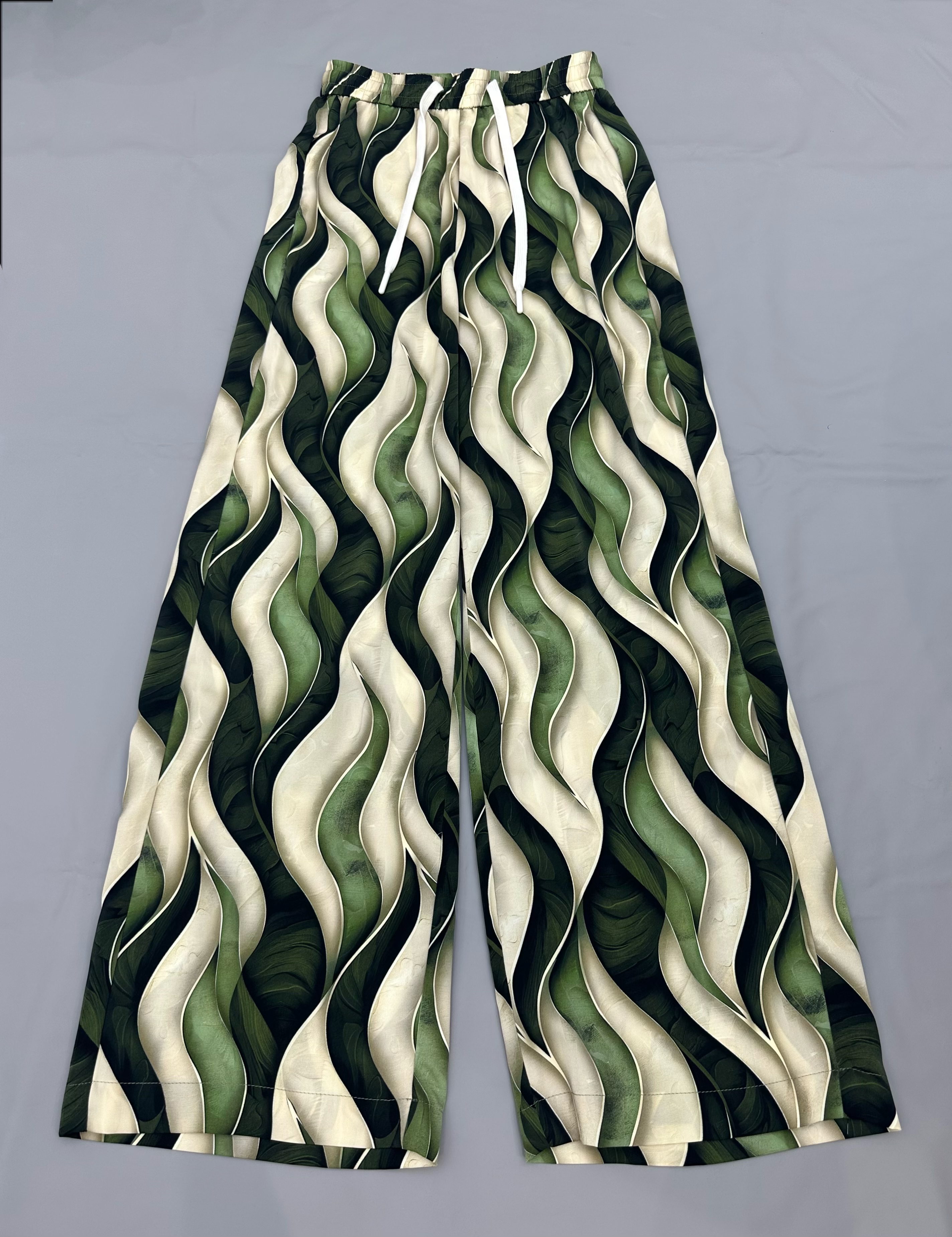 【深圳南油】绿色波浪夏季冰凉长裤