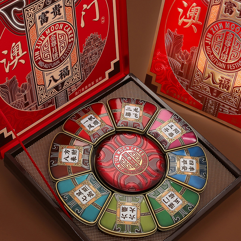 富贵八福1050g广式双黄莲蓉水果豆沙月饼中秋礼盒团购批发
