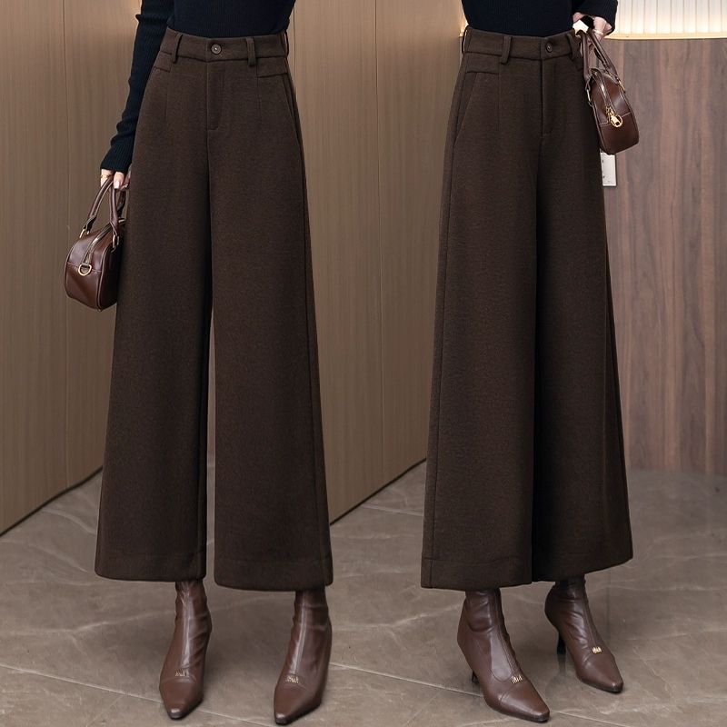 毛呢阔腿裤女秋冬2025新款小个子九分高腰气质大裤腿加厚直筒裤子