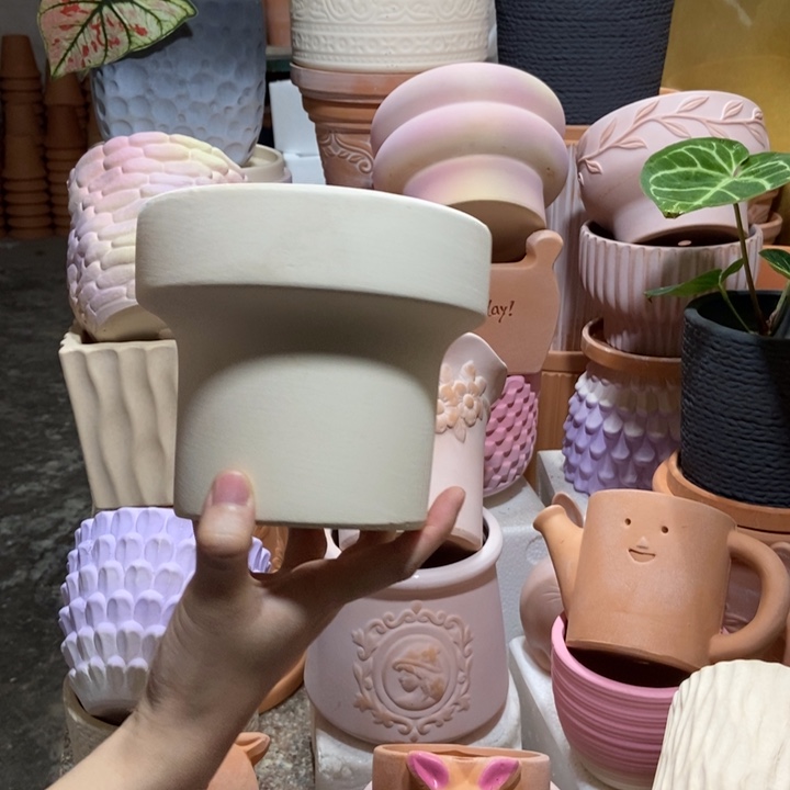 15×12白陶束腰盆 粗陶1个