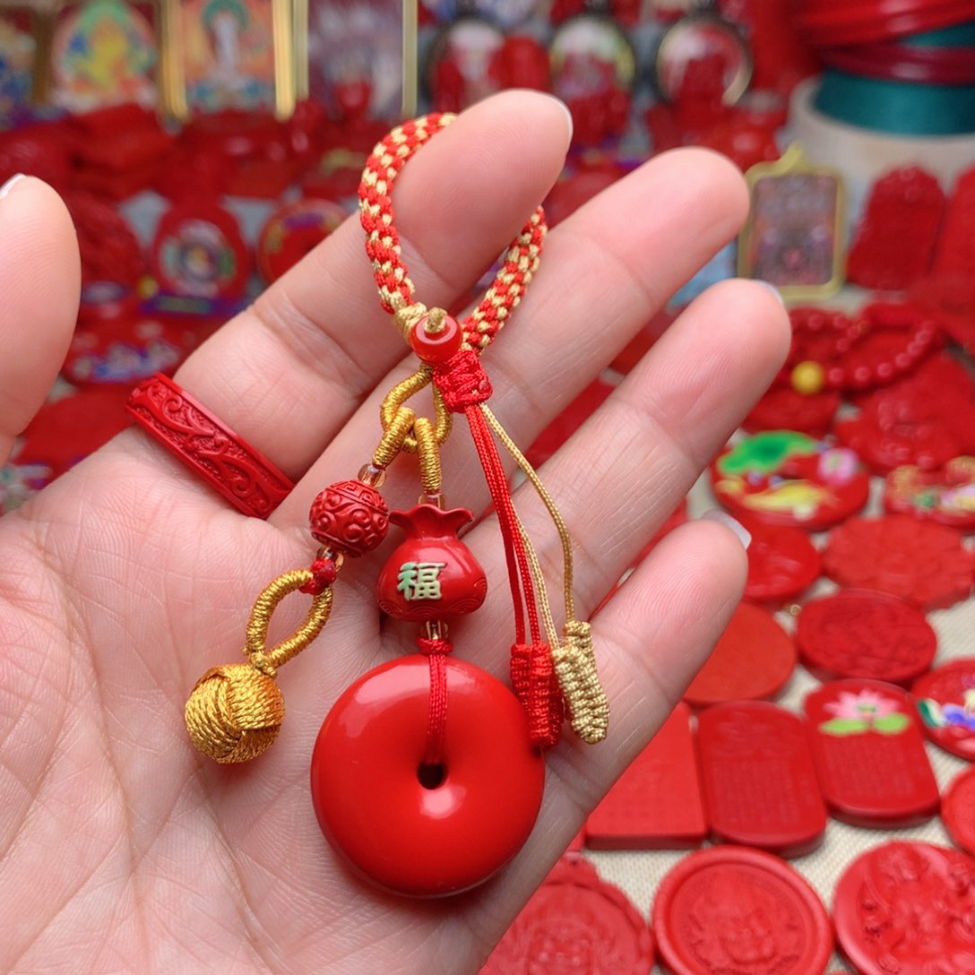 天然辰砂工艺品朱砂钥匙扣包包挂