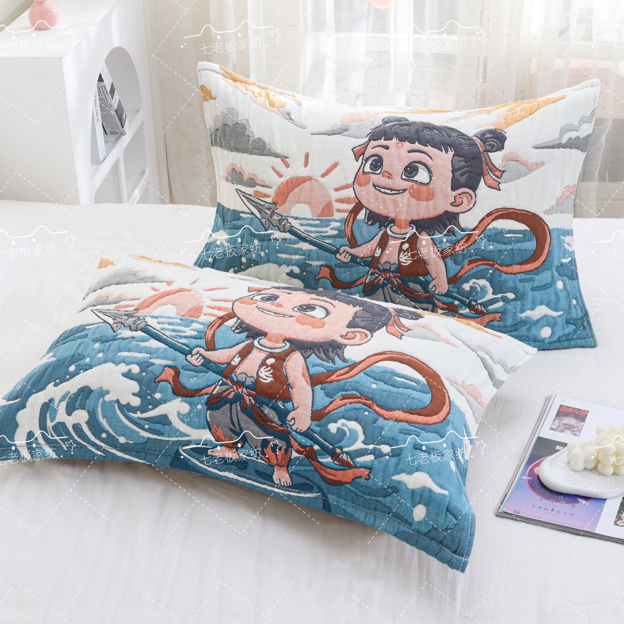 【哪吒2枕巾】 52cm*78cm多功能色织棉纱纱布枕巾一对装        