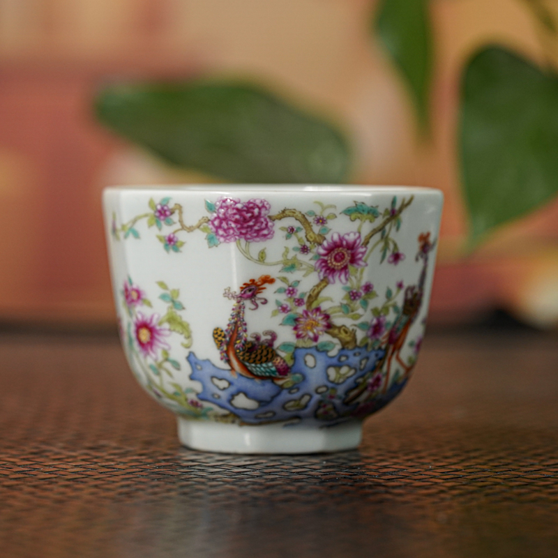 【墨舍名窑】玉春堂粉彩凤求凰杯 yct5