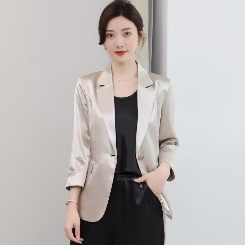 【凤尚精选】轻奢大码西装女时尚醋酸鎏金缎气质高级西服上衣外套女