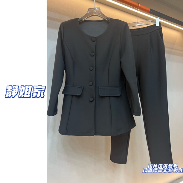 JING定制大码女装1528法式高级时尚收腰显瘦西服外套休闲裤套装
