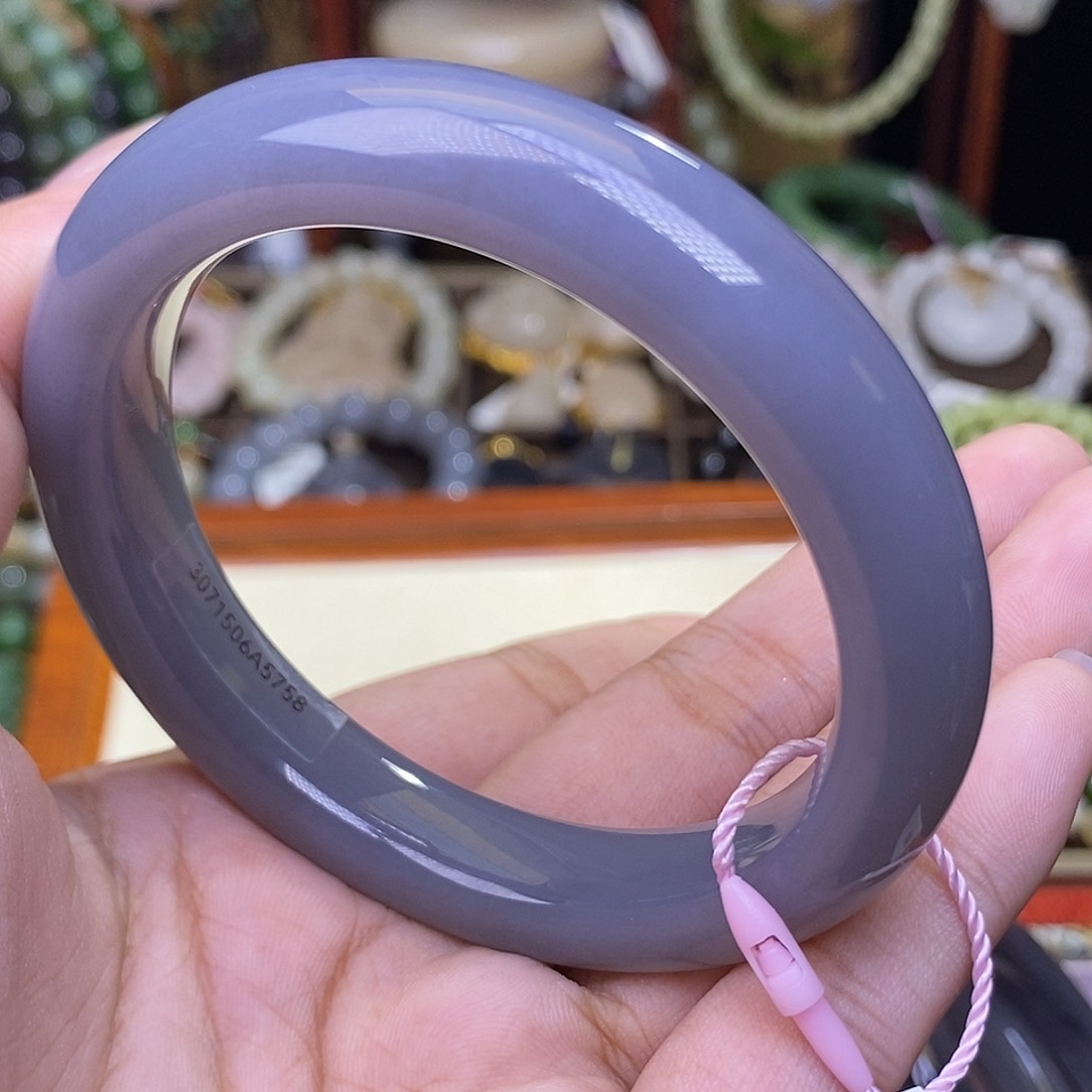 和田玉未镶嵌浓烟紫脂膏毕业手镯57.5