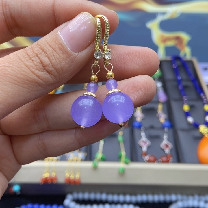 玛瑙/玉髓耳钉银S925镶嵌162