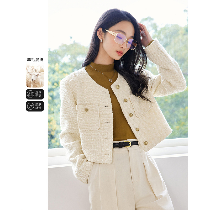 *梵希蔓羊毛混纺小香风短外套女秋季新款高级感上衣M8926/A0912