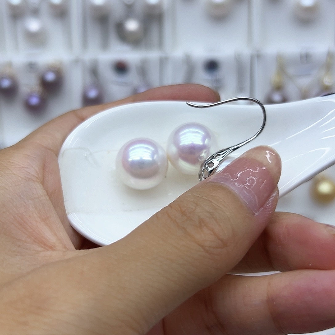 银S925镶嵌淡水珍珠耳饰p*
