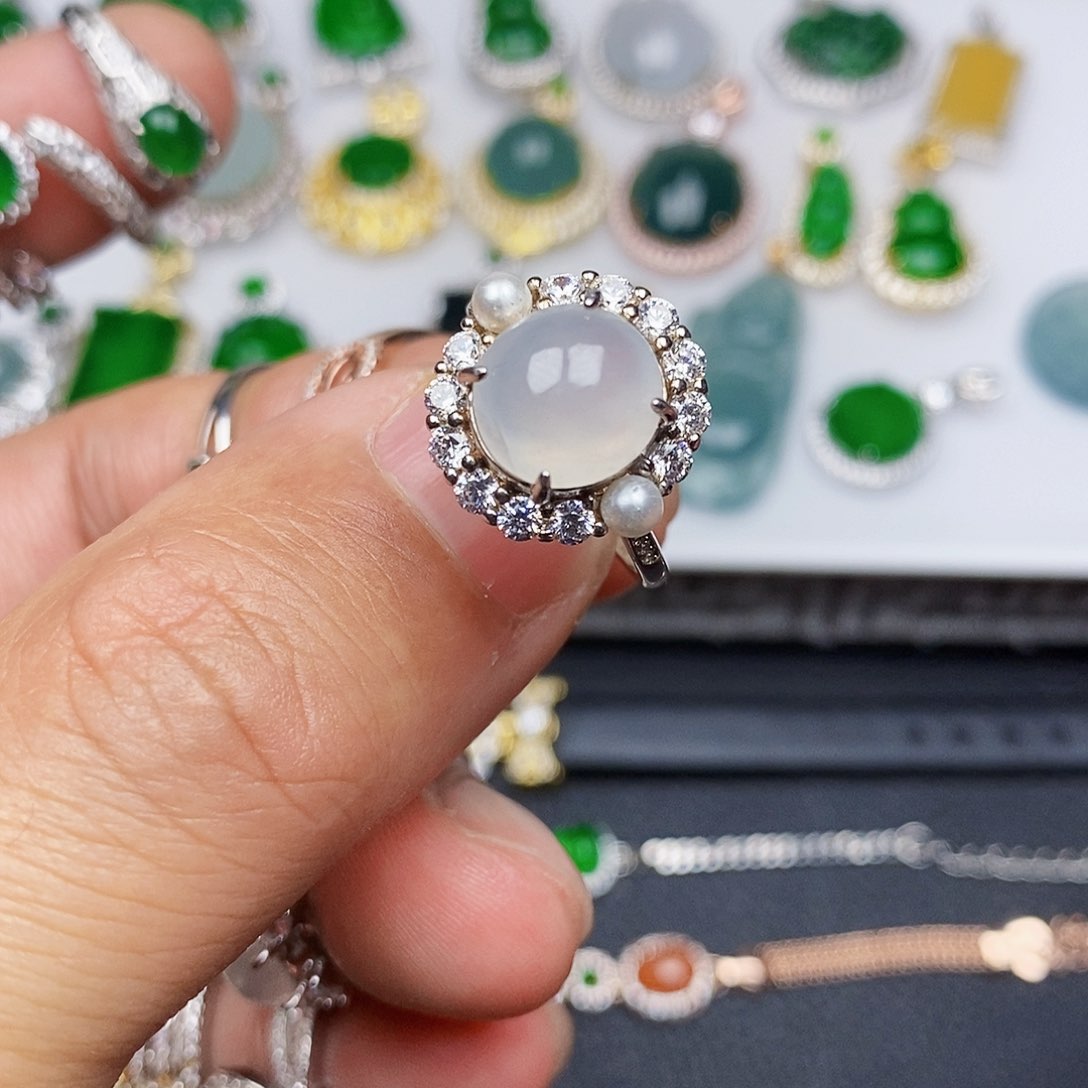 翡翠戒指银S925镶嵌戒指