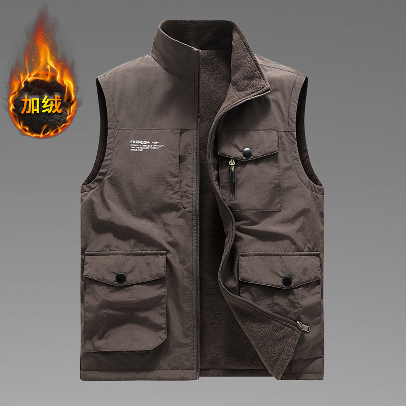 10个口袋双面穿男士马甲户外工装秋冬新款摇粒绒马夹休闲钓鱼摄影