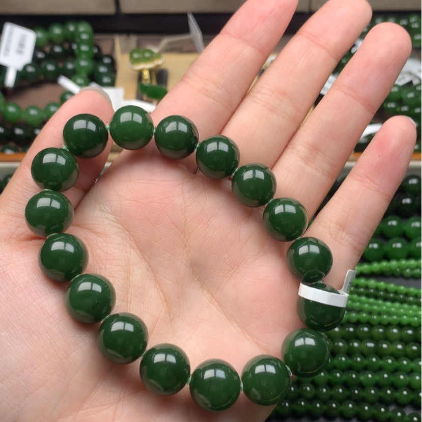 【闪购商品】未镶嵌手串和田玉（碧玉）12m菠菜绿