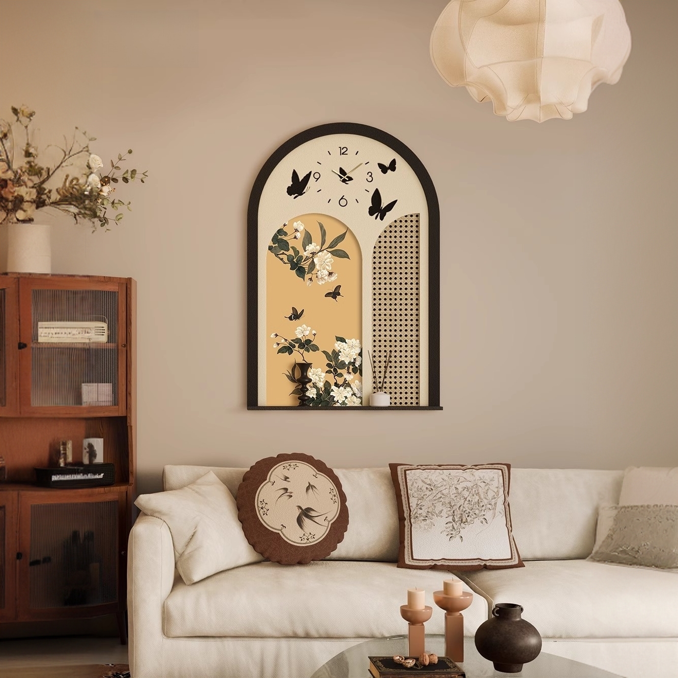 立体2025新款复古挂钟时钟餐厅装饰画饭厅挂画客厅玄关蝴蝶