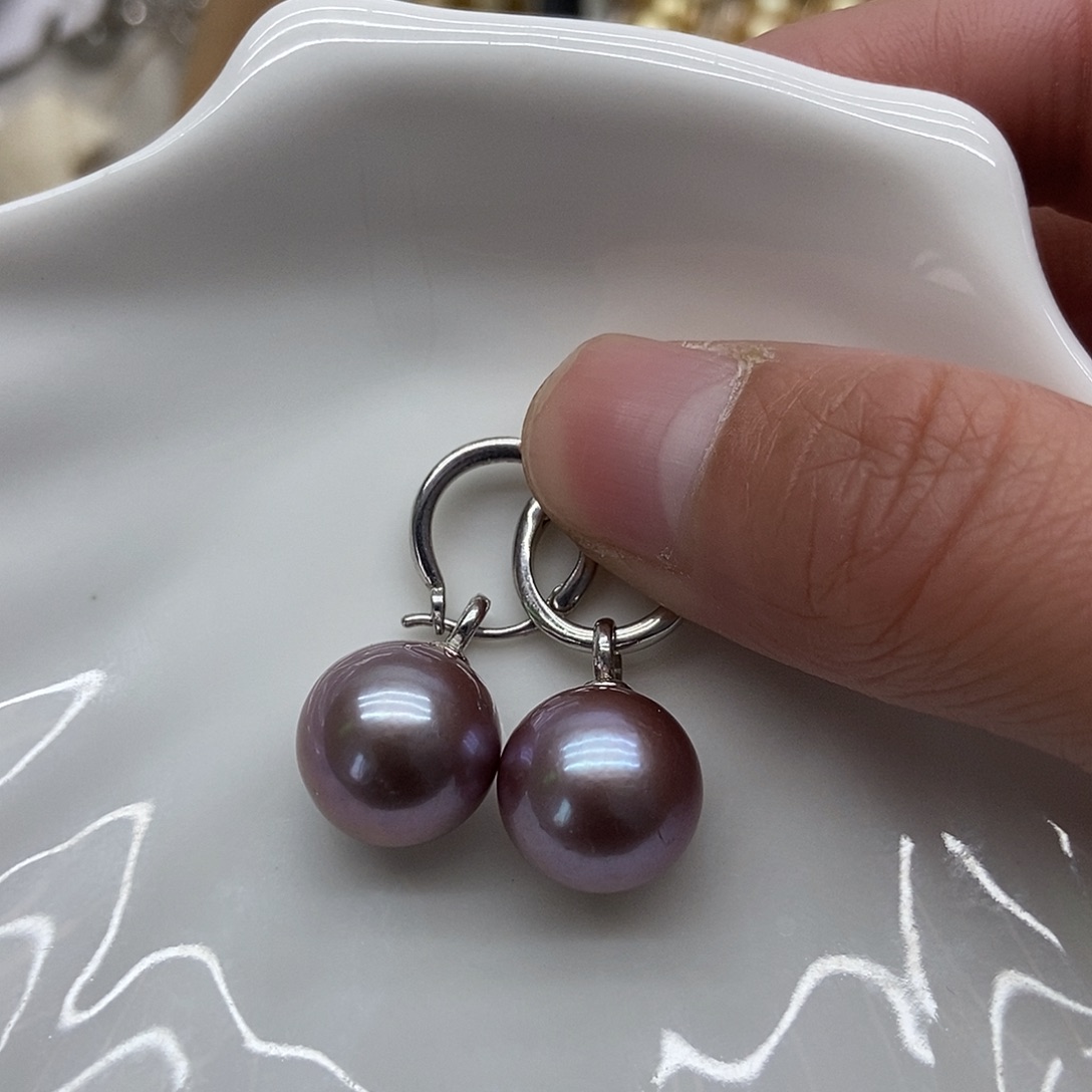 银S925镶嵌淡水珍珠耳饰