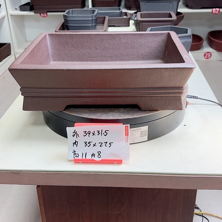 紫砂花盆中双线小