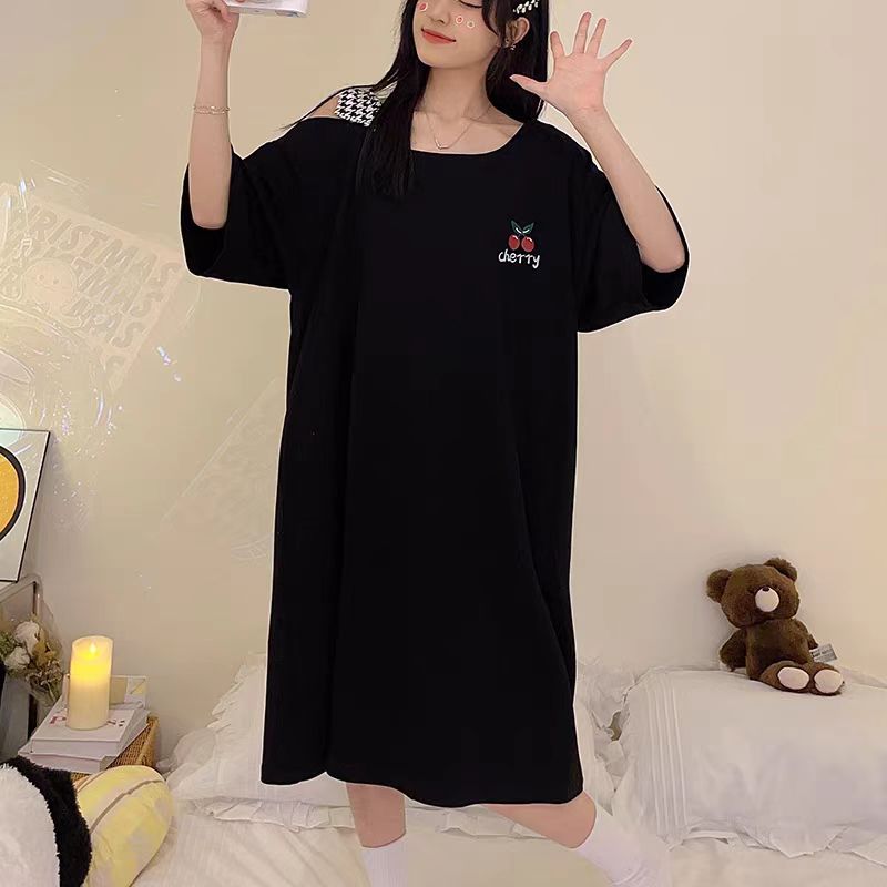 睡衣大码时尚休闲宽松中长款印花