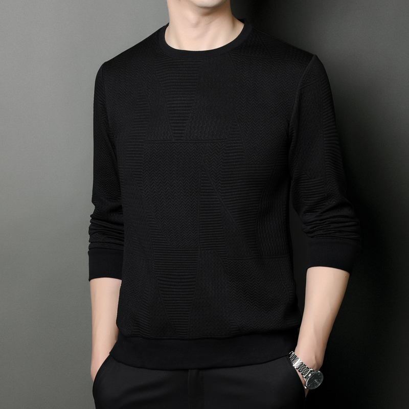 男士休闲长袖圆领T恤加厚印花圆领恤提花标准通用免烫卫衣66321