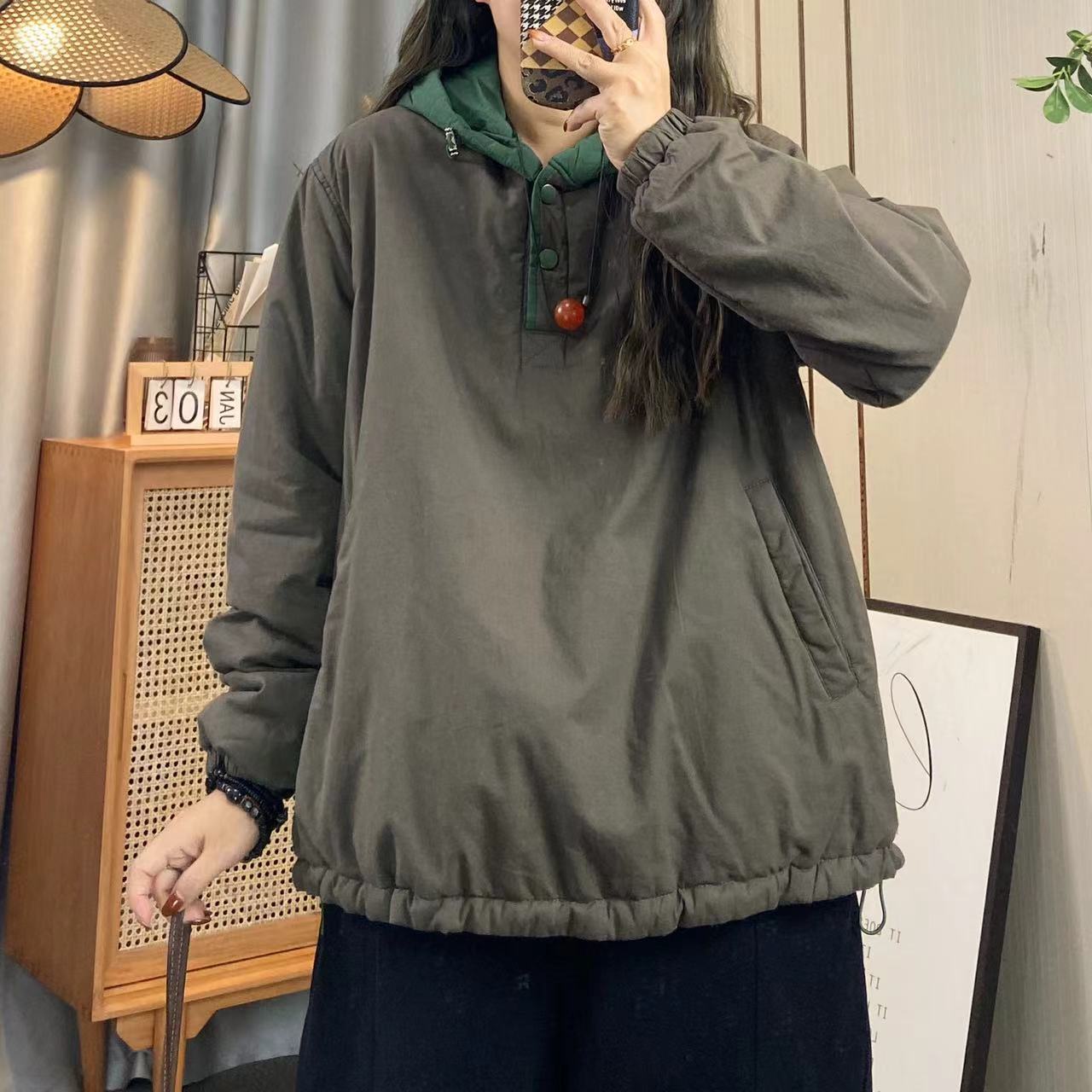 欣欣 长袖纯色连帽棉服棉衣加厚休闲宽松水洗卫衣