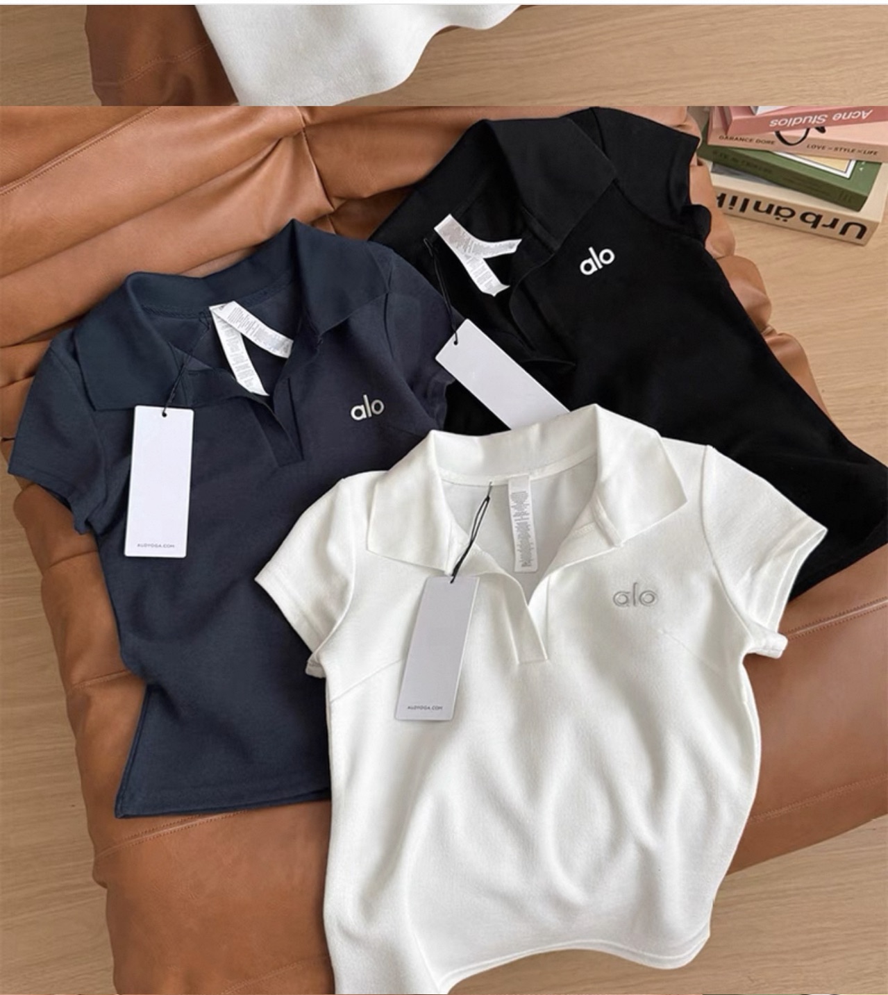 美式复古polo领短袖t恤女百搭设计感短款上衣3193