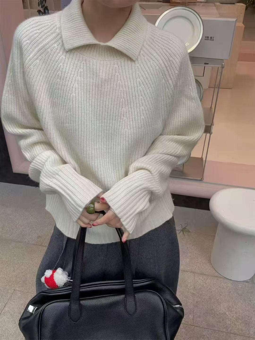 针织常规袖翻领常规长袖毛针织衫高领秋冬polo套头