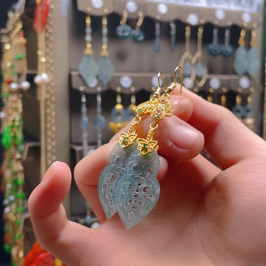 翡翠耳饰合金翡翠