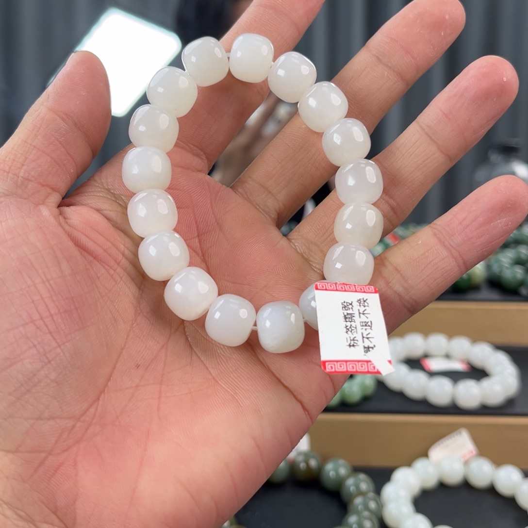 和田玉手链未镶嵌林*纯天然新疆和田玉且末天泰12mm