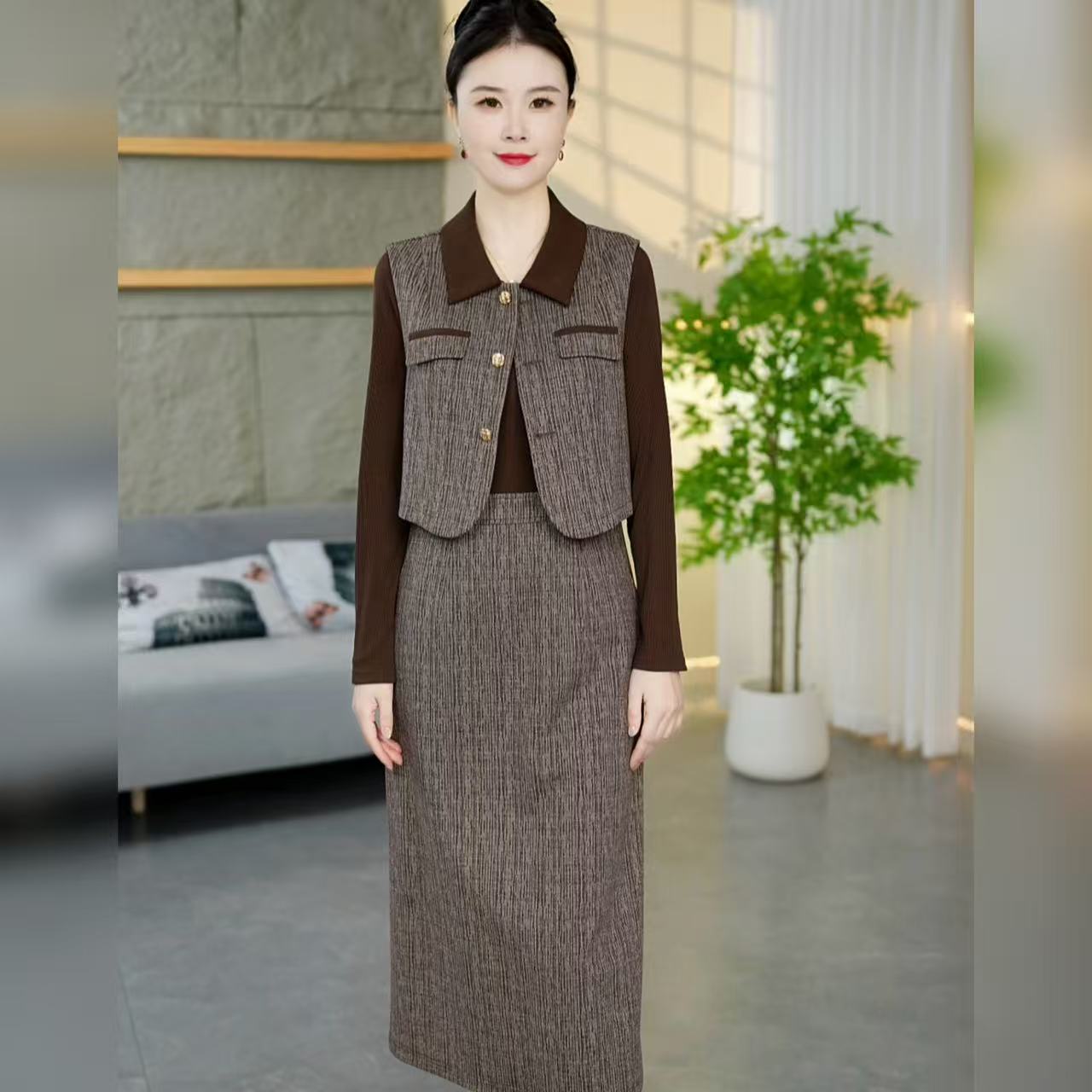 2025新款秋季气质修身高档休闲套装显瘦洋气时尚长袖百搭妈妈装