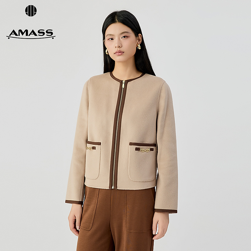 阿玛施AMASS 秋冬老钱风随性松弛质感百搭绵羊毛小香风外套540022