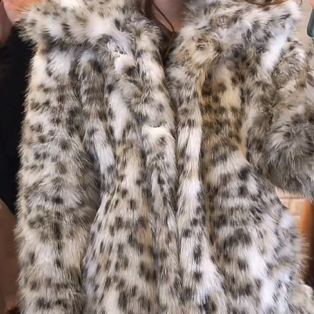 豹纹印花人造毛夹克外套秋冬款翻领工艺款女装通勤短外套