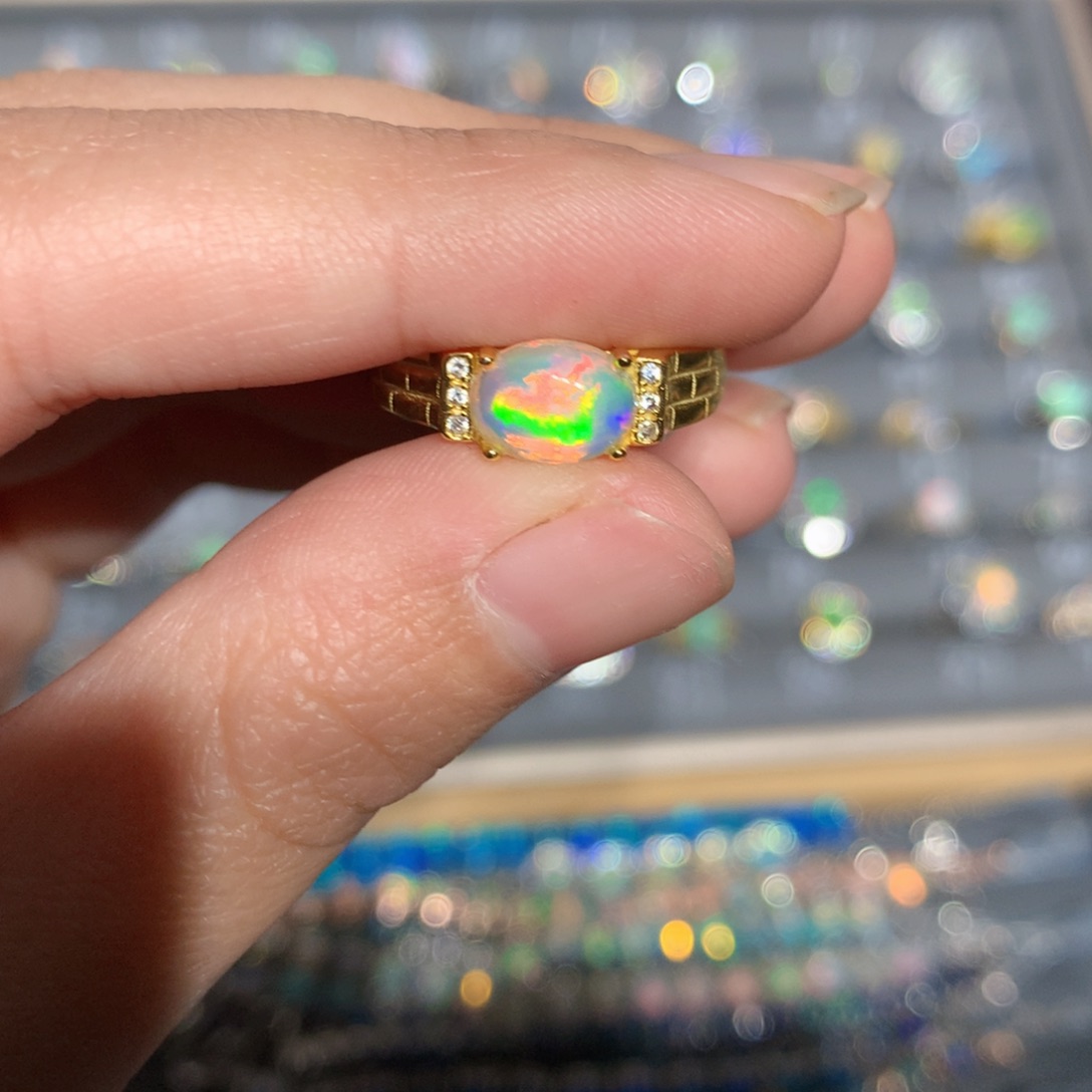 银S925镶嵌欧泊欧泊戒指y